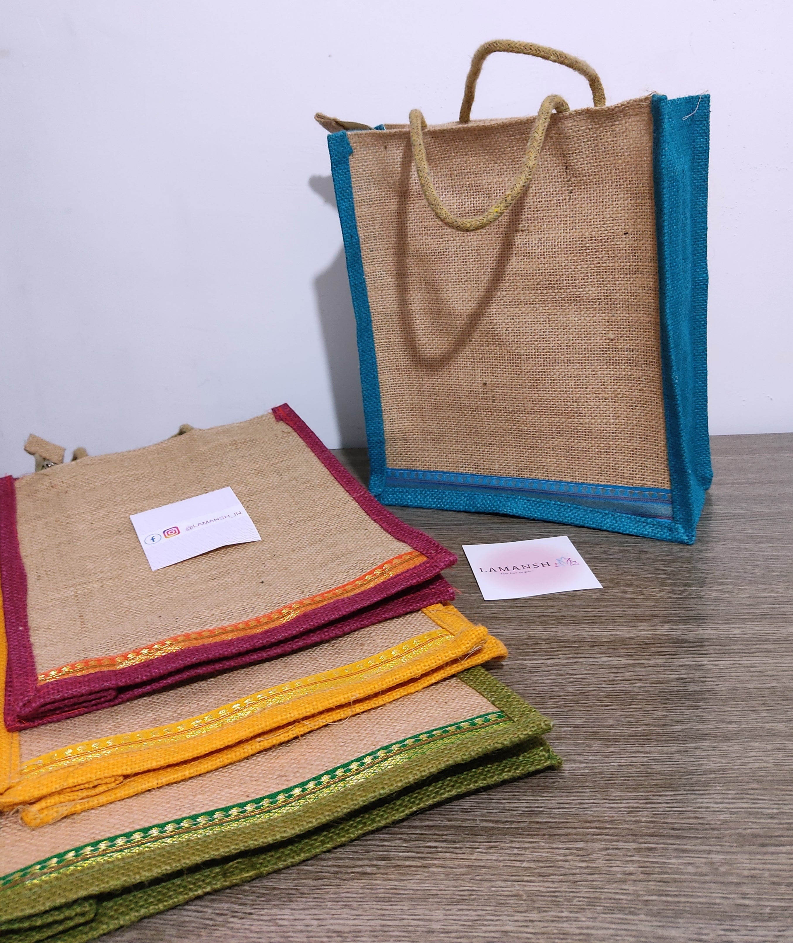 LAMANSH Jute Bags with Chain for Wedding Puja Return Gifting (Size 12*14*4 inch)