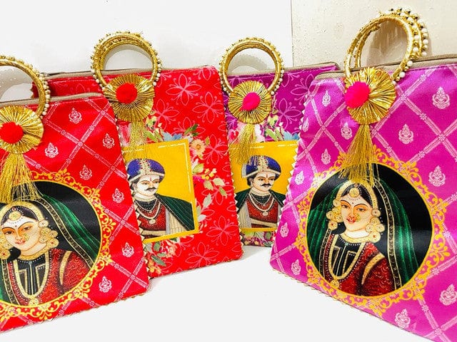 LAMANSH 10 9 inch Raja Rani Rajasthani Print Bags for Return