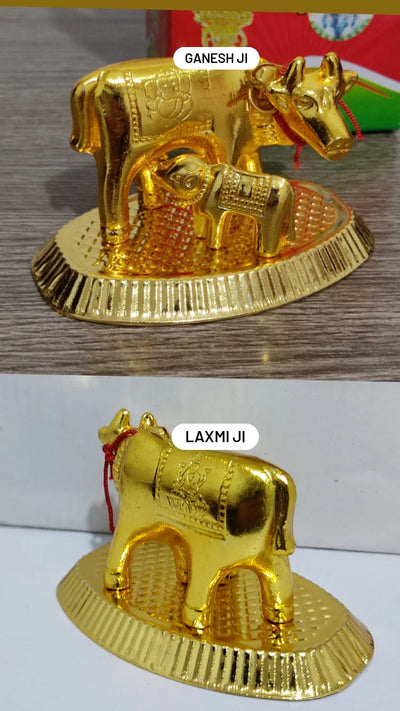120 Rs each on buying 🏷in bulk | Call 📞 at 8619550223 Kamdhenu Cow and Calf Showpiece Golden LAMANSH® Gold Small Kamdhenu Cow and Calf Showpiece