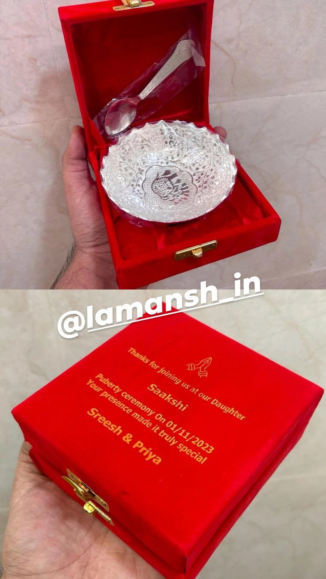 LAMANSH Customized German Silver plated Bowl and spoon set for - Main Image
