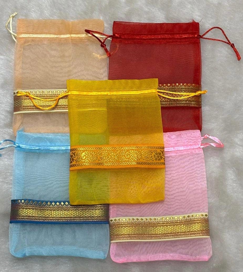 Designer organza Potli bags for Giveaways 🎁 Favours Shagun Pouch Return Gifts for Haldi mehendi diwali Navratri wedding (PACK OF 10)