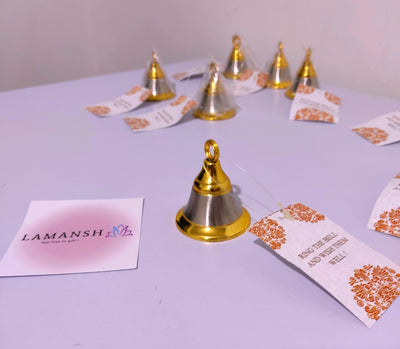 85 Rs each on Purchasing 100+ qty | Contact 8619550223 bells for couple welcome LAMANSH® Silver Golden Bell 🔔 for welcoming couple's in wedding | German silver Gift Bells 🔔 with mini tags for wedding guests
