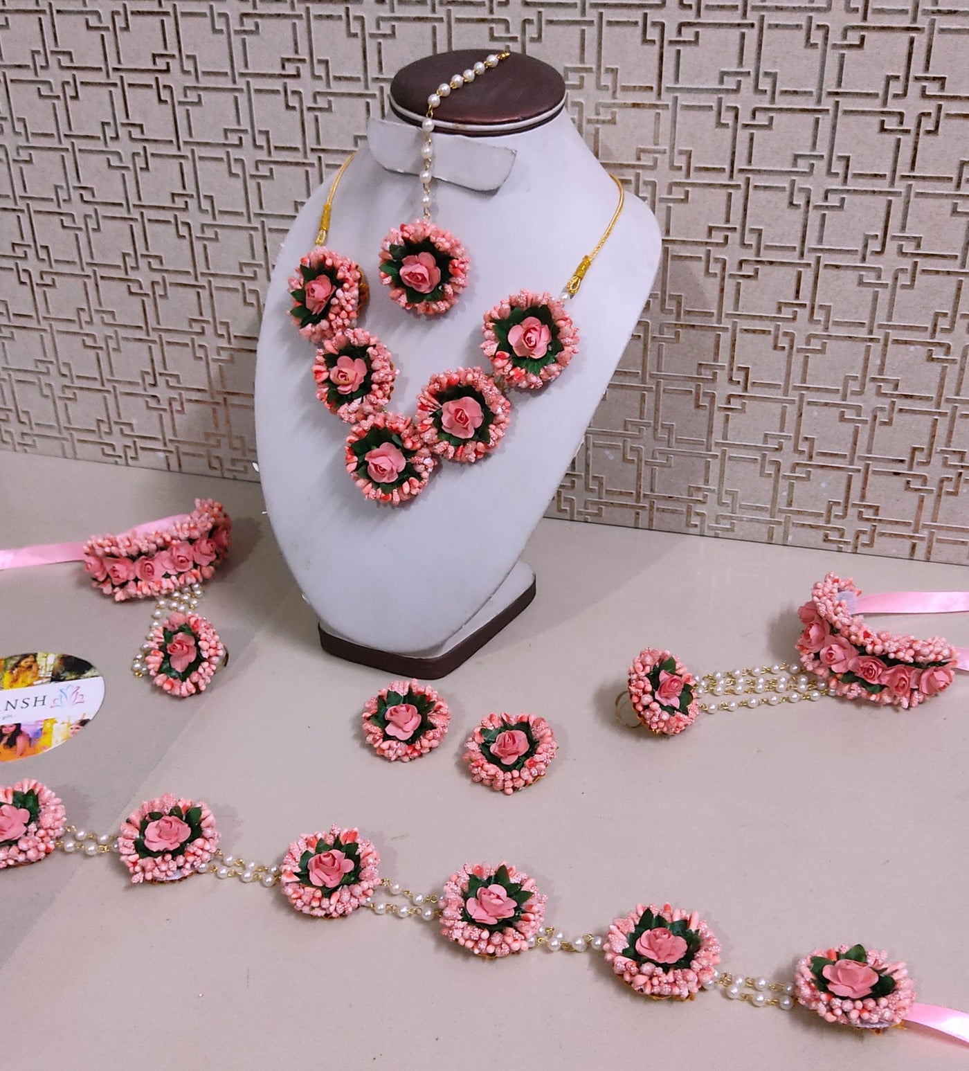 Lamansh latest floral set LAMANSH® Artificial Flower Jewellery set with kamarbandh / Peach Floral Jewellery set