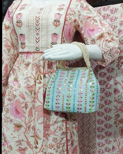 LAMANSH ® Women's hand Bag LAMANSH® (Size - 8*7 inch) Traditional Embroidered Side Magnet Beeds Handle Hand Bag 👜 / Return gift 🎁 & Favors for giveaways
