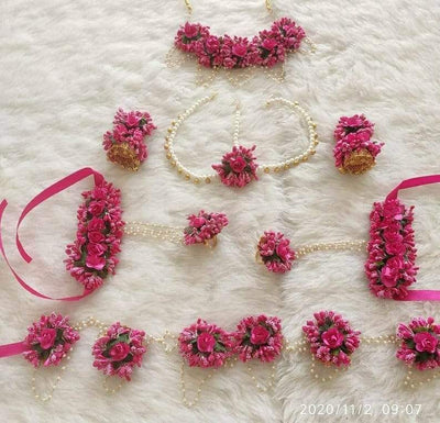 LAMANSH Baby 👶shower Pink / Free Size / Ethnic LAMANSH ® Artificial Complete Flower 🌸Jewellery Set with Kamarband Perfect for Gobharai / Baby Shower / Dohale Jevan / Floral set