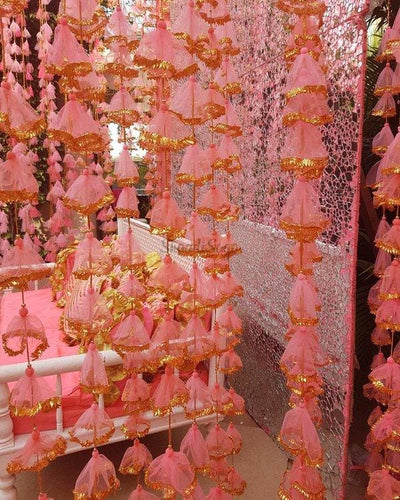 Lamansh backdrop Pink / Net Fabric / 10 LAMANSH® ( Pack of 10 ) 3.5 ft Net Decorative Hanging for Wedding Backdrops / Haldi & Wedding Event Decoration /Indian Wedding Decor Net fabric Hangings