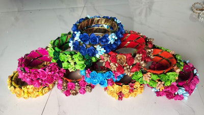Lamansh Bangles Set Mix colors / Artificial flowers / Haldi ,Wedding,Engagement Lamansh™ Pack of 10 pair Floral Bangles for Engagement / Haldi / Floral Accessories set