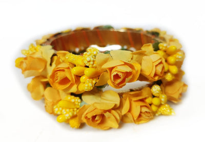 Lamansh Bangles Set Yellow / Artificial flowers / Haldi ,Wedding,Engagement Lamansh™(Pack of 5 pair) Floral Bangles Set for Engagement / Haldi / Floral Accessories set
