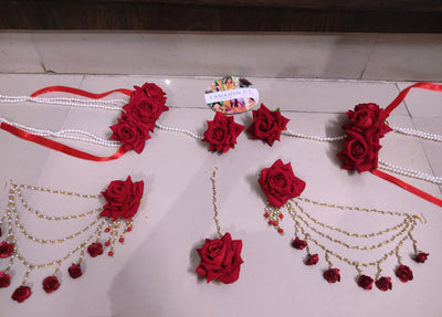 Lamansh Bracelet Ring Set LAMANSH® Bridal Red Rose 🌹 Floral jewellery set with kalire for Engagement / Mehendi ceremony