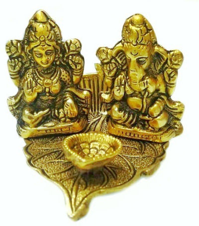 LAMANSH Brass Laxmi Ganesh ji Gold / Brass / Standard LAMANSH® Brass laxmi Ganesh Idol / Laxmi Ganesh statue With Diya