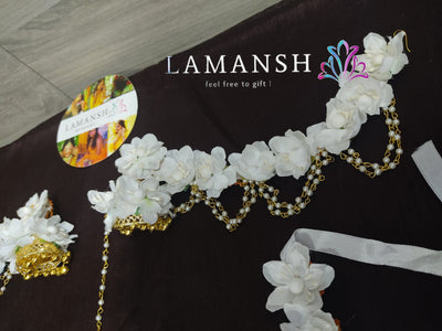 LAMANSH celebrity flower jewellery Mouni Roy Haldi's Floral Set inspired LAMANSH Gorgeous 🤍 Snowy White Floral Jewellery Set