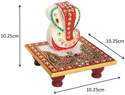 LAMANSH Chowki Ganesh ji multicolor / Marble / Standard LAMANSH® Marble Enamel Painted Ganesha Placed on Chowki /Marble Chowki Ganesh