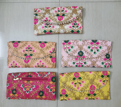 LAMANSH Clutch Assorted colors / Fabric / 9 × 5 inches LAMANSH® (Pack of 20, Assorted Color) 9×5 inch Amazing Design ladies purse Clutches / Fabric Clutches bags for bridesmaids & giveaways 🎁