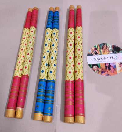 LAMANSH dandiya Wholesale Pack of 100 Pairs Thick Quality PVC Coated Vip Wooden Sankheda Dandiya Sticks ( 15 inches length) for Dance - Navratri Festval Multi Color Garba Sticks /  Dandiya Sticks💃🥢For Garba