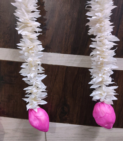 LAMANSH Decor LAMANSH® (3.5 feet) Pack of 12 Fresh like Artificial Jasmine Flower Hangings attached to Pink Rose for Diwali ✨ Ganpati Decoration / Decorative Hangings for festival / Wall Hangings for Home & Pooja Mandir