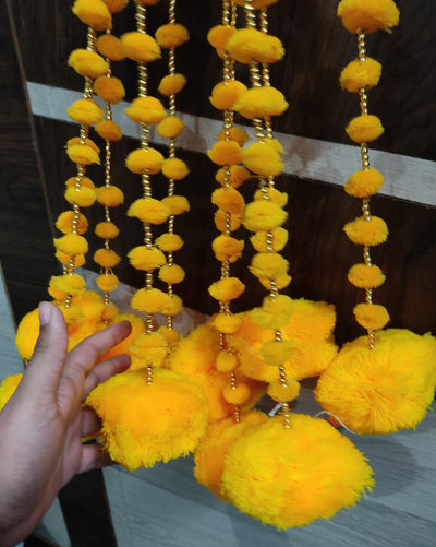 LAMANSH Decor LAMANSH® ( 4 Feet ) Pack of 50 Wool Pom Pom Hangings for Home Decor / Front Door Diwali Wedding Pom Poms Beads Bells Latkans for Backdrop event decoration