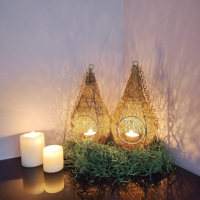 LAMANSH ® decorative cage candle holder Golden LAMANSH® (Pack of 35 pcs at 350 Rs each) Decorative Metal Gold Bird's Nest Hanging Tealight Candle Holder for Corporate Gifting 🎁