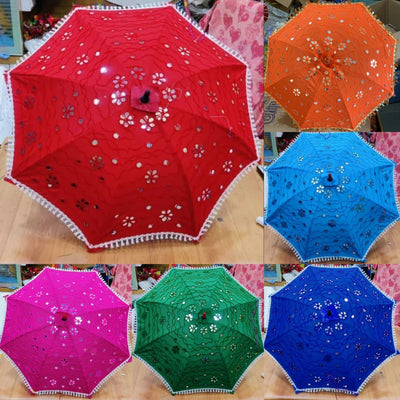 LAMANSH Decorative umbrella LAMANSH® ( Pack of 5 ) Mirror Work ✨ Designer Indian Wedding decoration Umbrellas / Decorative umbrella's for Haldi mehendi pooja decoration