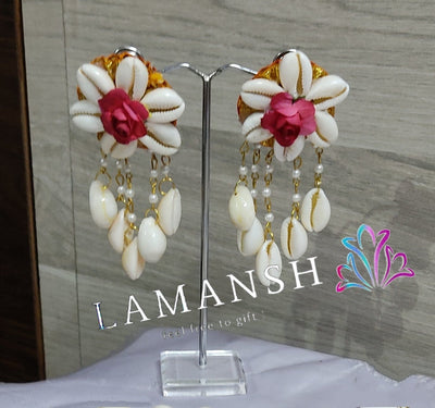 Lamansh Earring Set Red / Shells 🐚 / Haldi ,Wedding, Engagement Lamansh® Red Shell 🐚 Floral Earrings Set for Women / Floral Accessories set