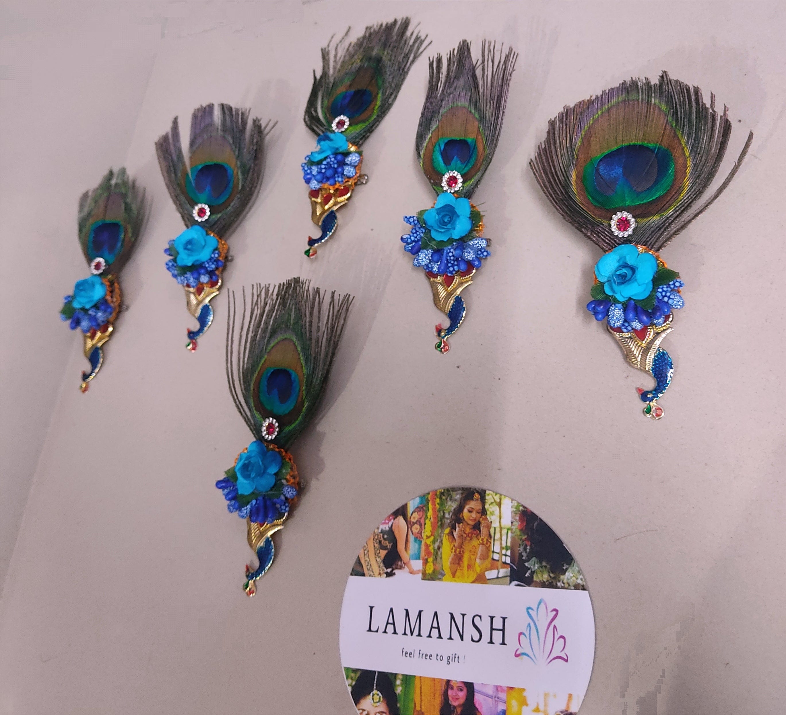 LAMANSH Floral 🌺 Peacock Brooches with Mor pankh Feather Bridesmaid  Giveaways Favours ✨ for haldi mehendi sangeet