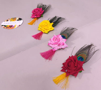 LAMANSH Floral 🌺 brooches LAMANSH® Rose Flower Brooches with Mor pankh & Tassels ( Assorted colors ) Bridesmaid Giveaways Favours ✨ for haldi mehendi sangeet