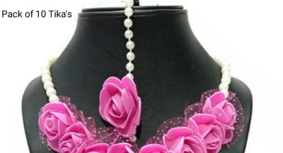 LAMANSH Floral 🌺 Giveaways Pink / Set of 10 Maangtika's LAMANSH® Artificial Flower Maangtika's / Bridesmaid Giveaways / Haldi Flower Jewellery ( Set of 10 ) set