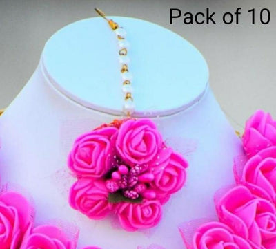 LAMANSH Floral 🌺 Giveaways Pink / Set of 10 Maangtika's LAMANSH® Artificial Flower Maangtika's / Bridesmaid Giveaways / Haldi Flower Jewellery ( Set of 10 ) set