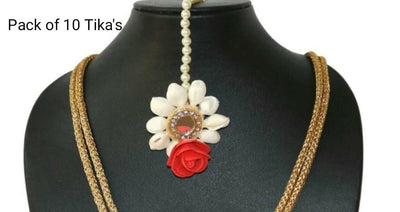 LAMANSH Floral 🌺 Giveaways White-Red / Set of 10 Maangtika's LAMANSH® Artificial Flower Maangtika's / Bridesmaid Giveaways / Haldi Flower Jewellery ( Set of 10 ) set