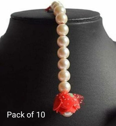 LAMANSH Floral 🌺 Giveaways White-Red / Set of 10 Maangtika's LAMANSH® Artificial Flower Maangtika's / Bridesmaid Giveaways / Haldi Flower Jewellery ( Set of 10 ) set