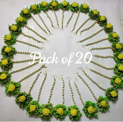 LAMANSH Floral 🌺 Giveaways Yellow-green / Set of 20 Maangtika's LAMANSH® Artificial Flower Maangtika's / Bridesmaid Giveaways ( Set of 20 ) set
