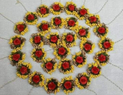 LAMANSH Floral 🌺 Giveaways Yellow - Red / Set of 20 Maangtika's LAMANSH® Artificial Flower Maangtika's / Bridesmaid Giveaways ( Set of 20 ) set