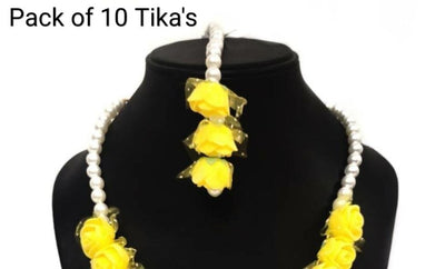 LAMANSH Floral 🌺 Giveaways Yellow / Set of 10 Maangtika's LAMANSH® Artificial Flower Maangtika's / Bridesmaid Giveaways / Haldi Jewellery set ( Set of 10 )