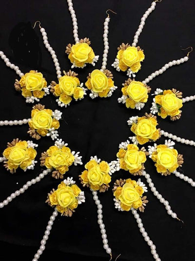 LAMANSH Floral 🌺 Giveaways Yellow / Set of 25 Maangtika's LAMANSH® Artificial Flower Maangtika's / Bridesmaid Giveaways ( Set of 25) set