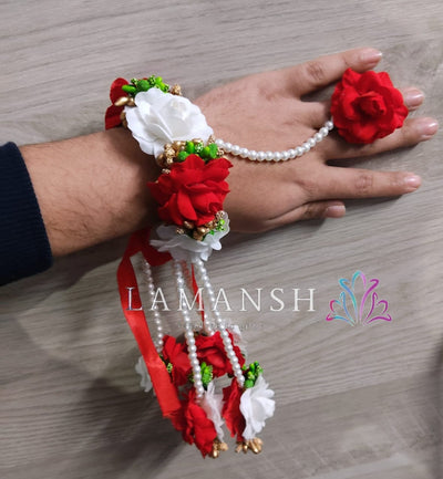Lamansh Floral 🌺 Kalire 1 Pair of Floral Rose 🌺 Kaleere / White - Red Rose LAMANSH® (Pack of 2) Special Rose Floral Kaleere Set 🌺 / Artificial Flowers Kaleere set