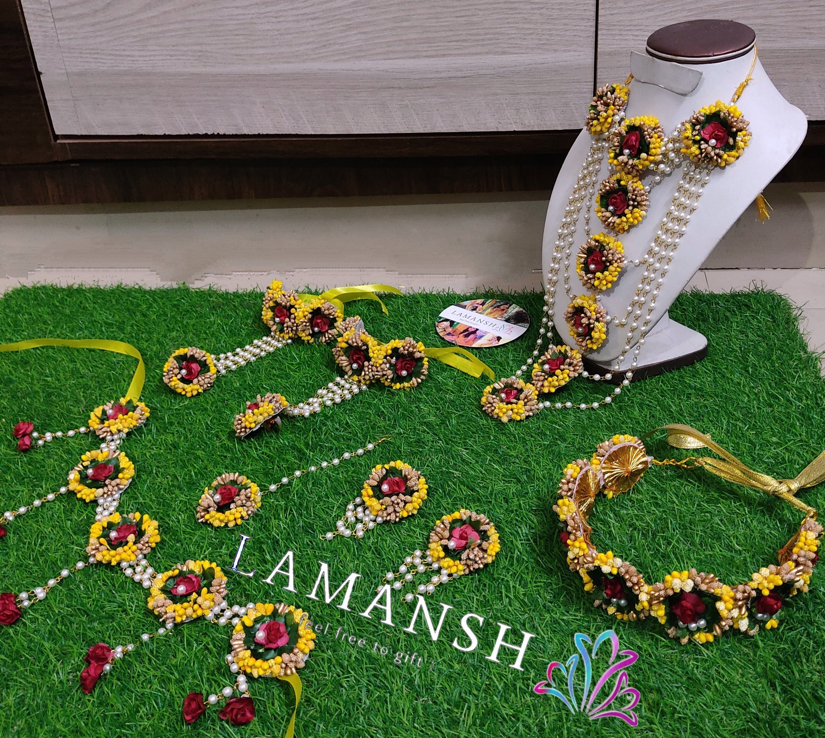 LAMANSH® Floral 🌺 Jewellery Set with Layered necklace Best for Baby Shower Artificial Flower Jewellery Set for godbharai function