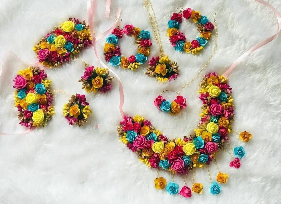 LAMANSH® Latest 🌺Flower Jewellery Set For Women Girls Haldi