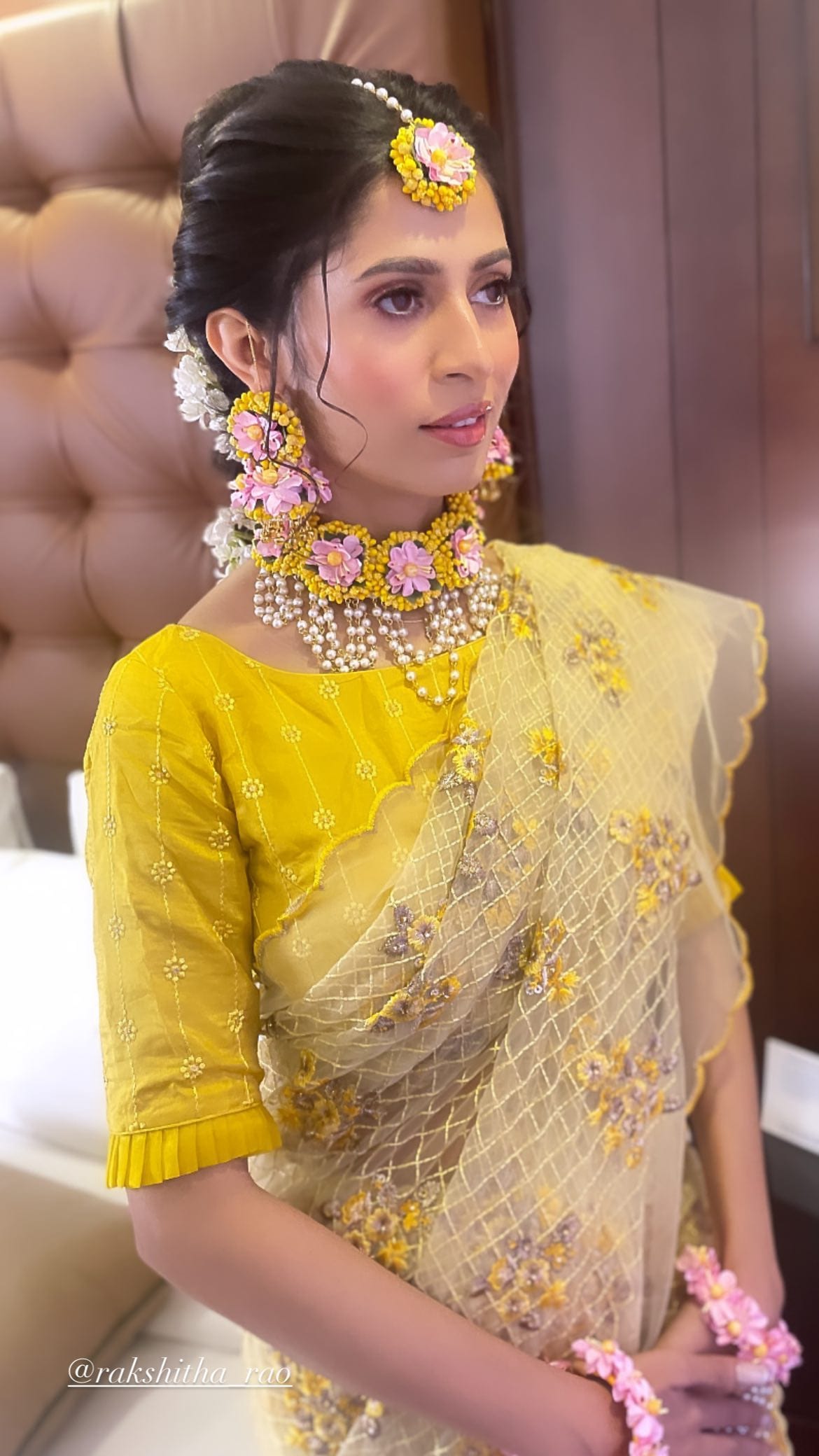 LAMANSH® Bridal Yellow Pink Artificial Flower 🌸 Jewellery Set for