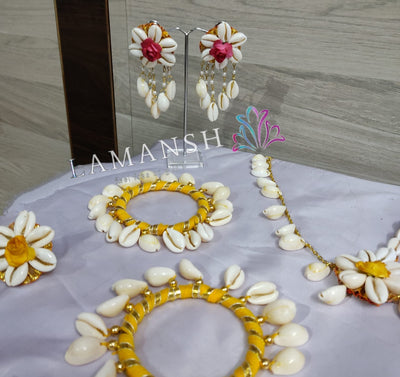 LAMANSH Flower Jewellery Yellow-Pink / Standard / Shells 🐚 Style Lamansh® Flower Jewellery Set With Shells Jewellery set Complete Bridal set