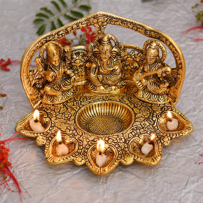 LAMANSH Gold / Brass / 1 LAMANSH® Laxmi Ganesh Saraswati Idol Diya Oil Lamp Deepak - Metal Lakshmi Ganesha Showpiece Statue - Traditional Diya for Diwali Puja - Diwali Home Decoration Items Gifts