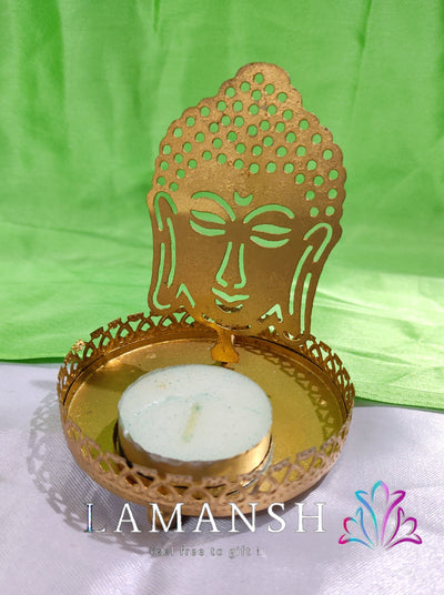 LAMANSH Gold / Metal / 5 LAMANSH Pack of 5 Lord Buddha Metal Tea Light Diya Candle Holder for Diwali and Home Decoration