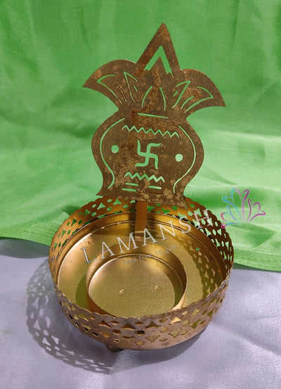 LAMANSH Gold / Metal / 5 LAMANSH Pack of 5 Swastik Metal Tea Light Diya Candle Holder for Diwali and Home Decoration