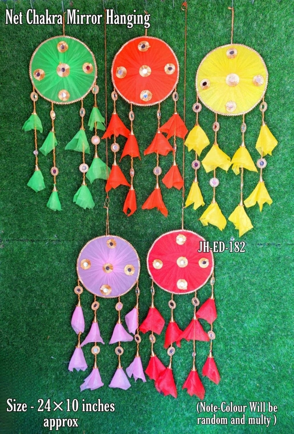 LAMANSH® Pack of 10 Mirror & Net work Round Gota Tassels hangings