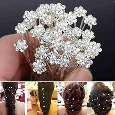 Lamansh Hair Bun Pin White / Fancy Juda Pins / Iron LAMANSH® Hair Bun Pin Fancy Juda Pins with crystal rhinestone for Women and Girls