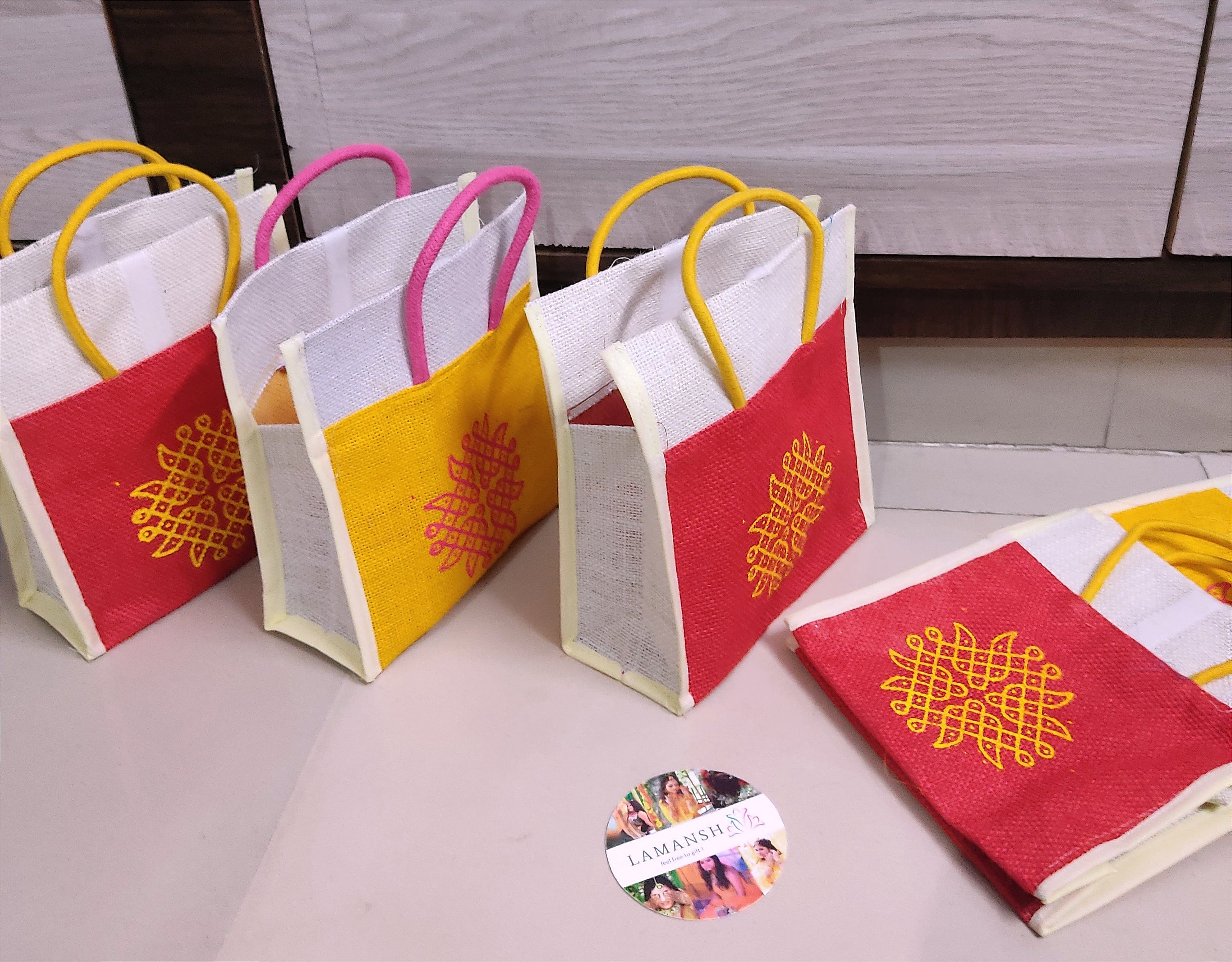 LAMANSH Printed Jute Gift Bags 10 × × Traditional Jute