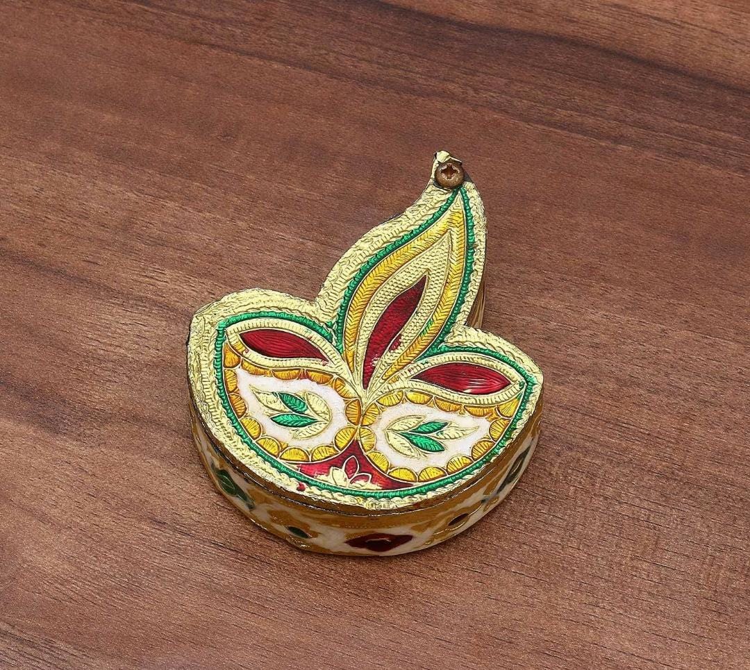 LAMANSH® Pack of 10 )Tika Chopra in Diya Shape Meenakari Work/Kumkum Box,  Wooden Chopda for Gift and Pooja Decorative Purpose Item