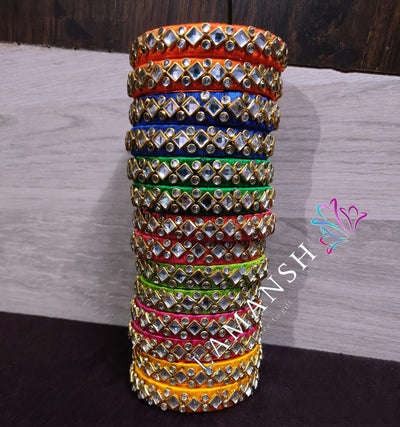 Lamansh kundan thread bangles LAMANSH® (Size 2-6) Silk Kundan Indian Thread Bangles in Assorted colors / 15mm Broad Kada Bangle For Festival Wear
