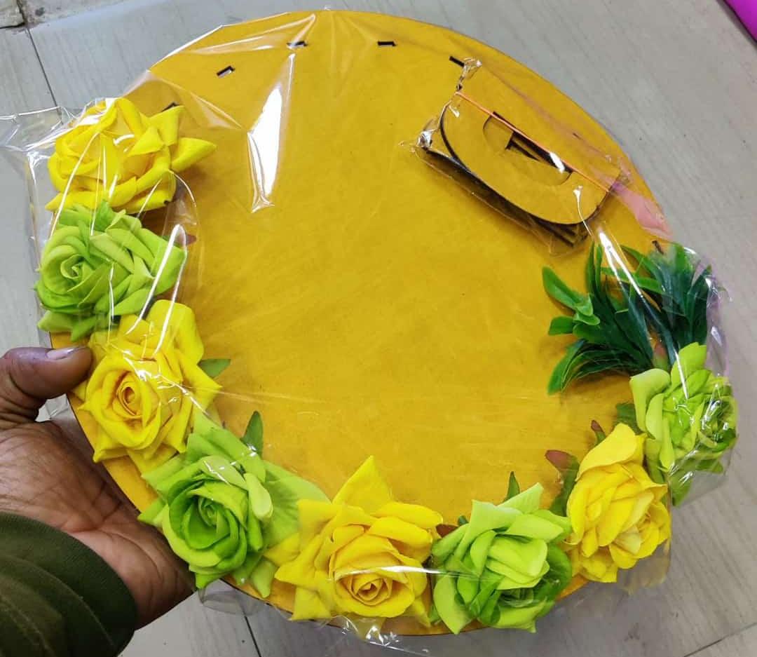 Lamansh LAMANSH Latest Haldi Tray set for Wedding Ceremony / Decorated Floral Mdf Thali Platter for Haldi ceremony 💛