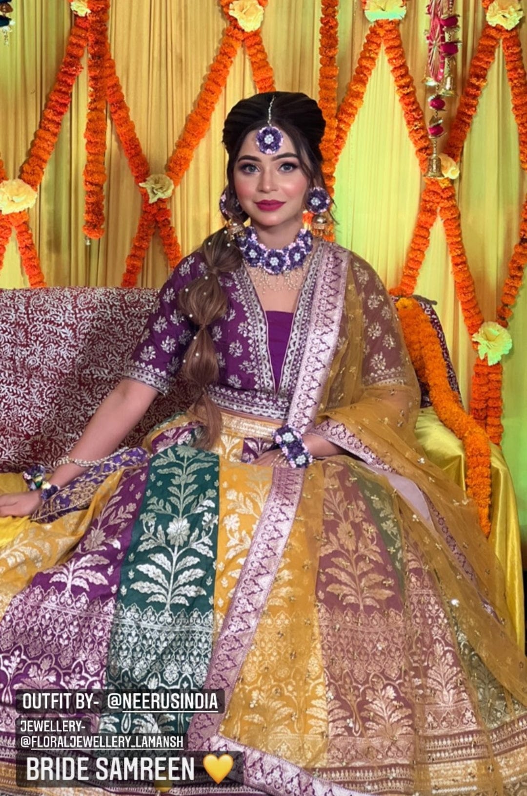 LAMANSH® Lilac Bridal Floral 🌺 Jewellery set for Mehndi ceremony Bridal Set For Women, Girls Artificial flower set