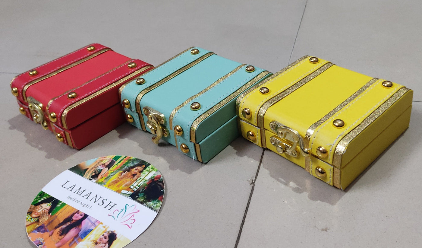 Lamansh leatherite boxes LAMANSH® (4*4*1.5 inch) Leatherette mini trunk boxes for gifting 🎁 / small leatherite lock boxes for wedding favors / cute gift ideas for family & friends