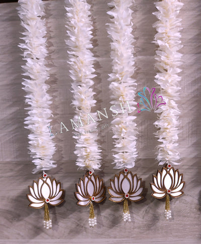 Lamansh lotus hanging LAMANSH® 2 feet White Mdf Lotus 🌸 flowers attached to artificial Jasmine Hangings/ Festive Decoration 🔥Lotus Hanging / Jasmine Toran-BackDrop/ for Navratri diwali pooja diwali